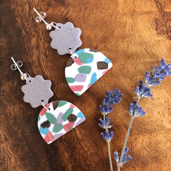 Polymer Clay Terrazzo Statement Earrings - Picture 5 of 5